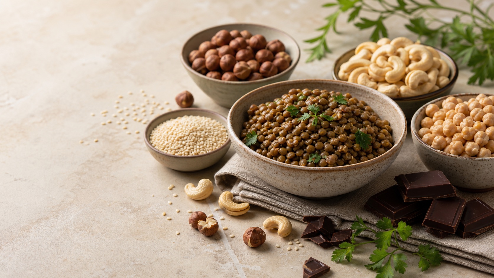Linsen, Cashews, Nüsse und weitere natürliche Kupferquellen